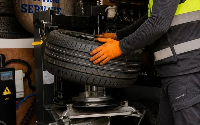 Step-by-step mobile tyre fitting and balancing process completed on-site by a Mobile Tyre Champions technician