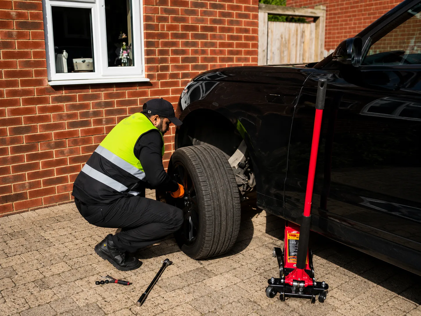 Premium tyre replacement service in progress